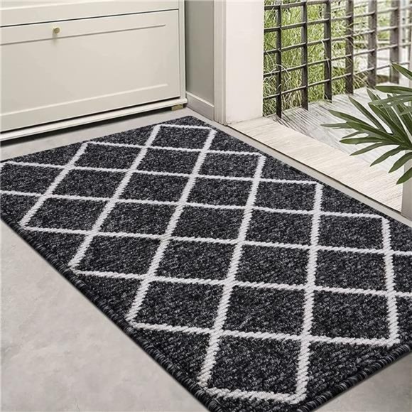 Indoor Door Mat, Non-Slip Absorbent Resist Dirt Entrance Rug, 20" x 32", Black - Picture 2 of 6